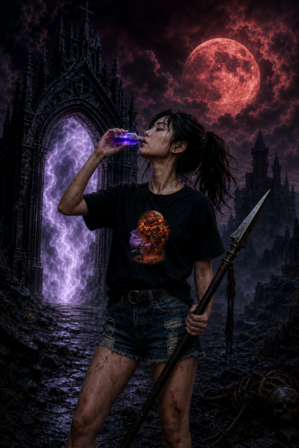 Blood Moon Giant T‑Shirt | Souls‑Like Dark Fantasy Graphic Tee