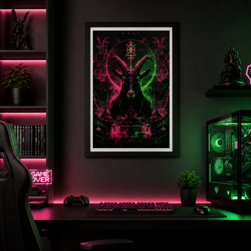 G.O.A.T Framed Poster | Neon Mythic Wall Art | Fantasy Occult Print